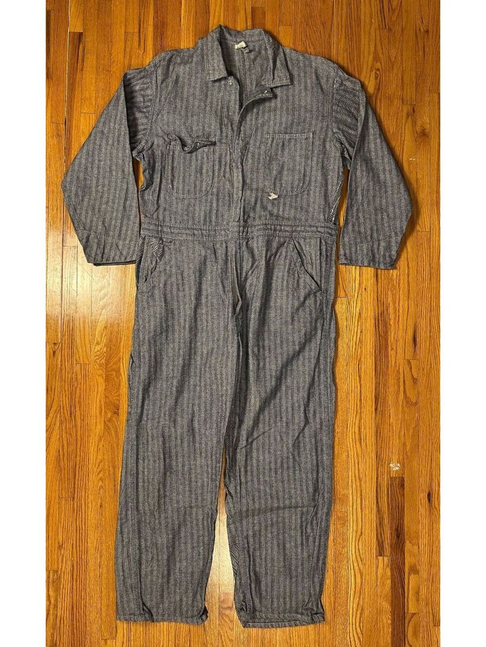 Vintage 70s Sears Herringbone Coveralls workwear 44 snaps cotton twill work